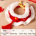 Festive red knitted pet bib with white faux fur trim and pearl flower for small dogs - Plum Blossom Cape-M / Within 6kg