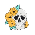 Skull and yellow flower enamel pin badge with artistic hand-drawn cartoon design - Skull with Sunflower