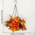 Autumn hanging flower basket with orange peonies and maple leaves, size 50x40cm - Autumn Simulation Flower Basket Pendant / 50CM*40CM*10CM