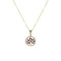 Detail of 18K gold-plated Tree of Life pendant featuring colorful marquise-cut zircons - Life Tree Style 7