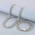 Polished silver 10mm Cuban link chain necklace and bracelet set on display - Width 10mm, Bracelet 21cm / Style C Steel Color