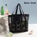 Small black mesh travel beach bag with multiple pockets for wet and dry separation - Small / Black