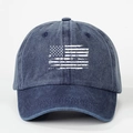 Distressed US flag printed on navy blue washed cotton baseball cap with adjustable strap - One Size / Navy Blue