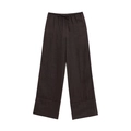 Dettaglio di pantaloni larghi in lino marrone scuro con coulisse regolabile in vita - Pantaloni Marrone Scuro