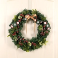 Künstlicher Weihnachtskranz mit roten Beeren, Tannennadeln und Merry Christmas Schleife - Eukalyptus Rote Beeren Kranz
