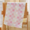 Soft pink, beige and white checkered cotton gauze face towel on a wooden chair - 35*75cm / Checkered Pink