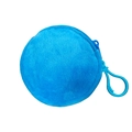 Round blue plush mini coin purse keychain with matching hook for bag storage - 8.5cm / Royal Blue