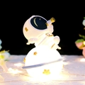 Astronaut night light holding a telescope sitting on a glowing golden star planet - Girly Style / 999-2 Astronaut Telescope Planet Light / Blue