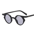 Retro small round frame hip-hop punk sunglasses with black frame and grey lenses in 45-degree angle - Black Frame Light Gray Lens