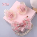 Close-up of pink plaid baby headband and socks set with lace bow and love heart detail - Style 20 (Pink Flower Shoe/Pink Plaid)