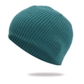Elastic ribbed knit beanie in deep teal blue, perfect for outdoor winter warmth and comfort - Lake Blue