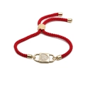 Adjustable red braided rope bracelet featuring a gold heart lock charm with white zircons - Peach Heart Lock Red Rope