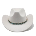 Détail d'un chapeau de cow-boy blanc avec un ruban ethnique orné de perles turquoise - M (56-59cm) / Blanc Cassé