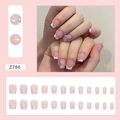 Rosa-weiße French-Nails zum Aufkleben mit Bandmustern und Perlen-Dekorationen - Z786 Perlenband (Kleber-Stil)