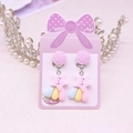Cute pink pompom earrings for kids with cartoon star tassels and clip-on design - Shooting Star