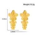 Golden stainless steel floral earrings with three cascading flowers and textured finish - Triple Vertical Flower Style (YE-008)