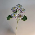 Handmade crochet pansy flower in white and purple yarn with green leaves for gift - Purple