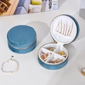 Round deep blue velvet jewelry box with gold zipper and multi-functional inner sections - Round Gold Zipper Blue - White Velvet Interior