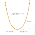 Detail of 18K gold plated oval bead chain necklace with size and weight dimensions - Gold Oval Bead Style (HC-N40080)