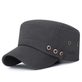 Dark grey cadet cap featuring decorative side buttons and breathable metal eyelets - Adjustable / Gray
