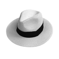 Classic white woven Panama straw hat with wide black ribbon trim for summer sun protection - M (56-58cm) / White (Three-Fold Band)