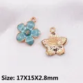 Ciondolo a fiore in smalto blu e ciondolo a petalo dorato per gioielli, 17x15mm - Fiore blu a cinque petali BK1361#