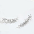 Silver leaf ear crawlers with zircon stones in a vintage American style for women - ES2593 Long Leaf (Silver)