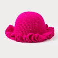Handmade crochet knit fisherman hat in vibrant rose red with ruffled edge finish - One Size / Rose Red