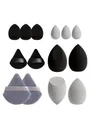 14-piece makeup sponge set with bottle featuring black and grey waterdrop and triangle puffs - Jar + 14 Pieces Set / Black Series