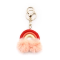 Portachiavi arcobaleno con pompon rosa in finta pelliccia e gancio in metallo oro - Rosa Con Pompon