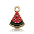 Wassermelonen-Anhänger mit Goldrand und roter Emaille für die DIY-Schmuckherstellung - Emaille Wassermelonenscheibe 11X16mm