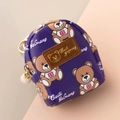 Miniature purple backpack coin purse with cartoon bear print and elegant pearl pendant - Cartoon Bear Style - Navy Blue
