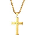 Collana con croce in acciaio inossidabile dorato con incisione I Can Do All Things - Oro