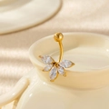 Golden leaf-shaped navel ring with clear zircon inlay and polished curved metal bar - Leaf Shape (3#-Gold)