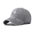 Washed dark gray baseball cap featuring a white embroidered letter U in a retro style - Adjustable / Gray