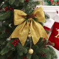 Sparkling gold Christmas bow ornament with pine cones and berries on green tree - 25cmx30cm / Gold