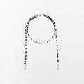 Retro bead eyewear strap with black, white, and gold beads and metal lobster clasps - Medium Black White