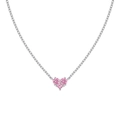 S925 sterling silver heart necklace featuring three delicate pink gemstones - White Gold Pink Rhinestone (DY190890-S-W-PK)