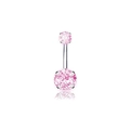 Piercing de nombril en acier inoxydable avec zircons roses et finition polie brillante - Double Rond Rose