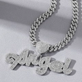 Collier avec pendentif Angel en argent serti de strass brillants et chaîne cubaine - Pendentif argenté uniquement
