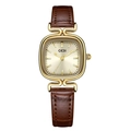 GEDI vintage gold square watch for women with brown crocodile leather strap - Gold Dial Brown Leather Strap