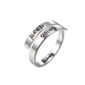 Detail view of silver stainless steel ring with black etched Keep Going inscription - KEEP GOING / Silver