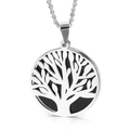 Collar con colgante Árbol de la Vida en acero pulido, base negra y cadena de plata fina - Colgante Árbol de la Vida Hueco Color Acero (KN17240-K)
