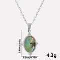 Detailed view of oval abalone shell pendant on 304 stainless steel chain with dimensions - Silver Rainbow Abalone Shell Necklace (S2002-S-B-N22)