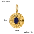 Golden round pendant with deep blue natural stone and size markings, 1.7cm height - Dark Blue
