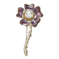 Pastel purple flower brooch with gold finish and white pearl center on white background - Purple Flower