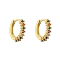 Rainbow huggie earrings featuring multi-color stones in a gold plated single row setting - Colorful