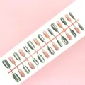 Press-on nail set with green cat-eye and maple leaf designs, includes 30 pieces - Green Maple Leaf Cat Eye (MY206-T) / 30 Pcs/Strip