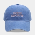 Blue washed cotton baseball cap with pink God's Favorite embroidery on a grey background - Adjustable / GOD'S FAVORITE / Light Blue