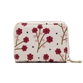 Floral accordion card holder with red flowers on cream PU leather for women - Plum Blossom